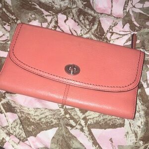 Coach Coral Leather Turn-Lock Wallet